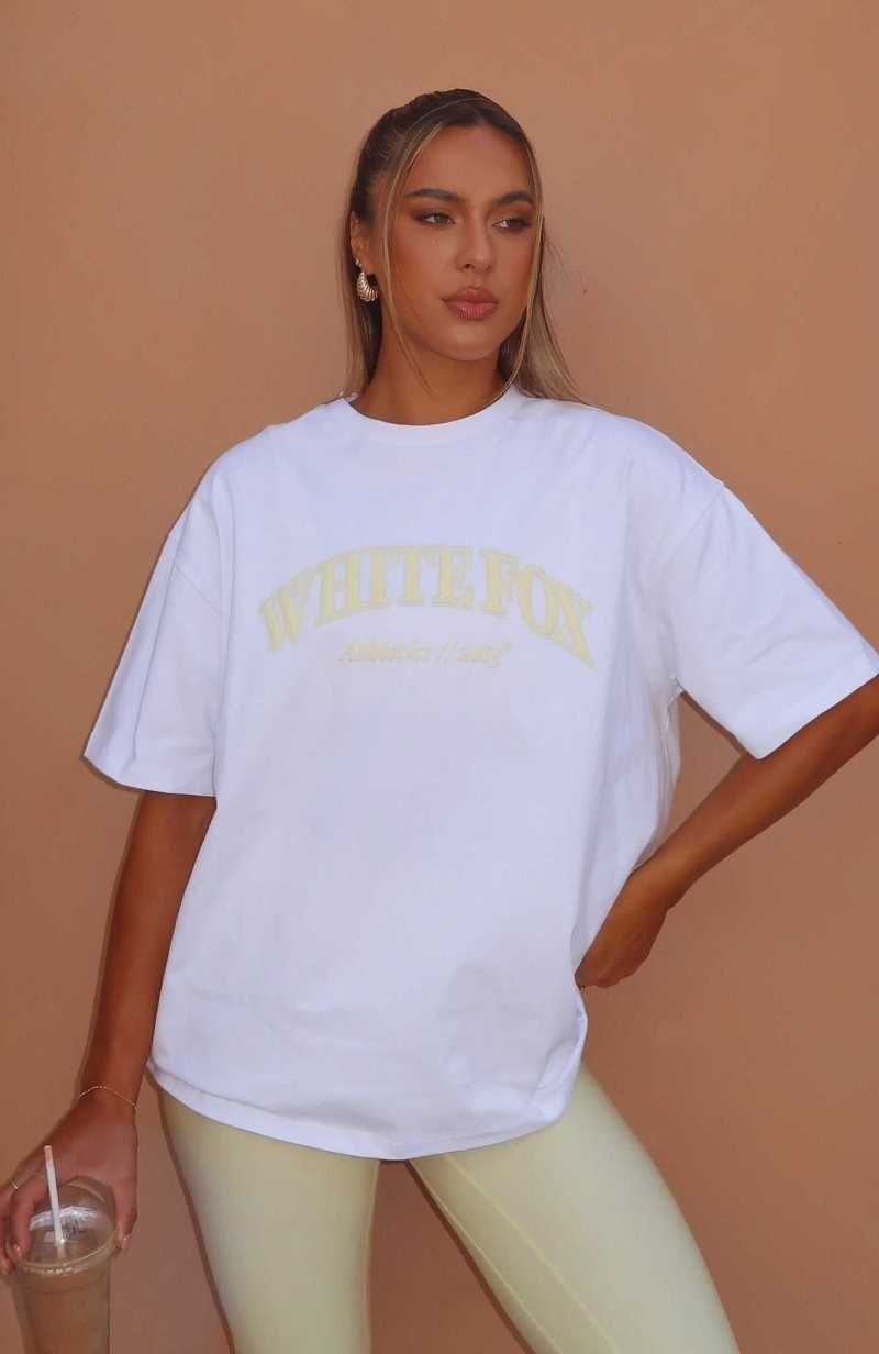 White Fox Athletics Era Oversized Tee White/Yellow | STUGKW-681