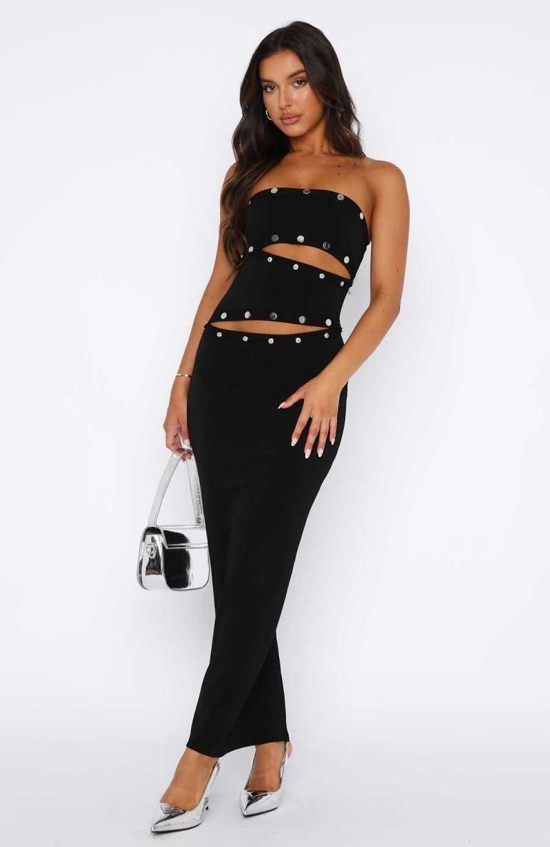 White Fox Back At One Maxi Dress Black | SAERMK-497