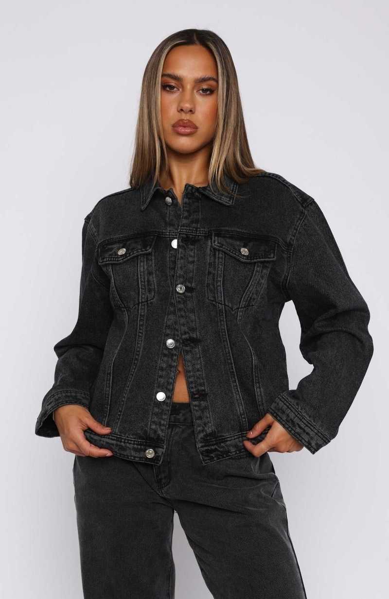 White Fox Back Street Denim Jacket Black Acid Wash | QDGSLT-843