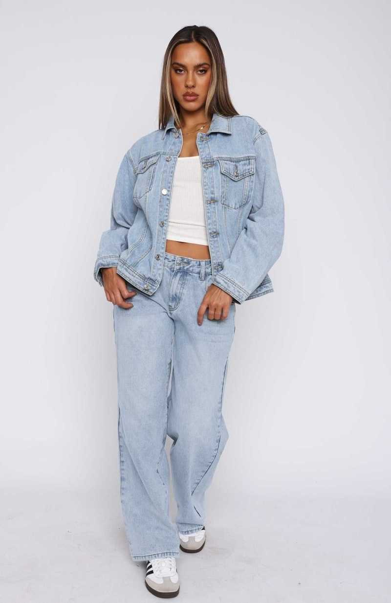 White Fox Back Street Denim Jacket Light Blue Wash | DKLBMA-401