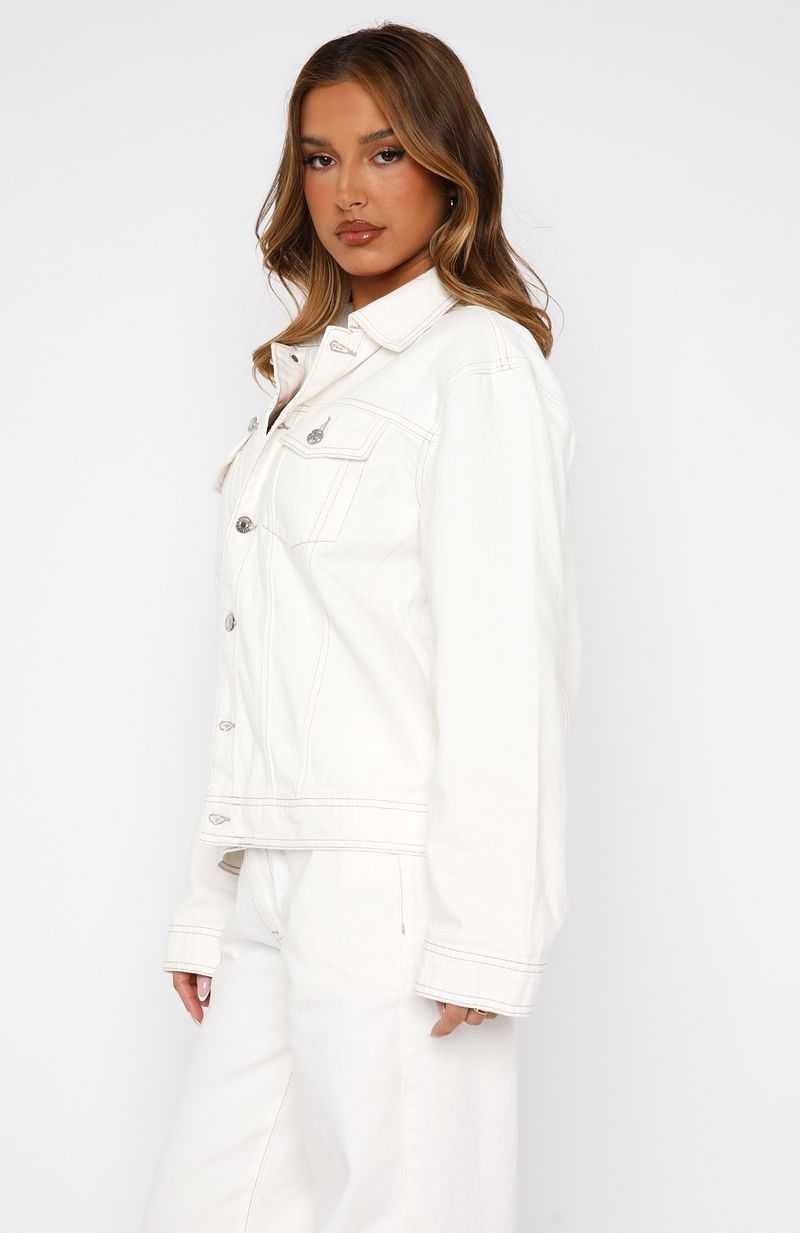 White Fox Back Street Denim Jacket Off White | DXRPGC-976