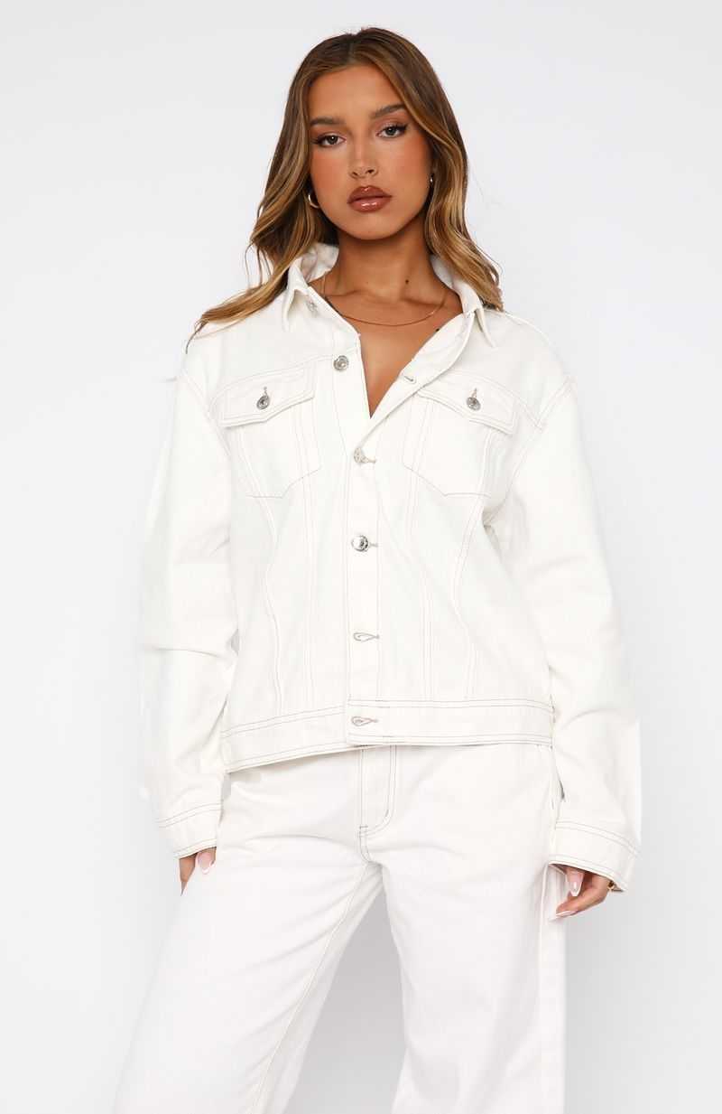 White Fox Back Street Denim Jacket Off White | DXRPGC-976