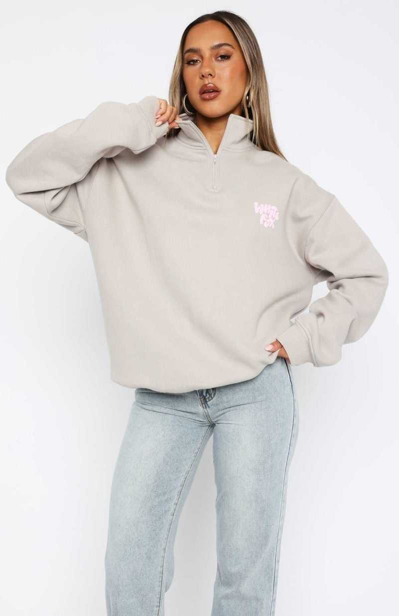 White Fox Balanced Zip Front Sweater Moon | YLFRPE-713