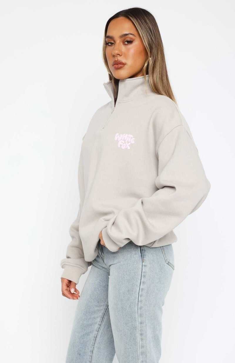 White Fox Balanced Zip Front Sweater Moon | YLFRPE-713