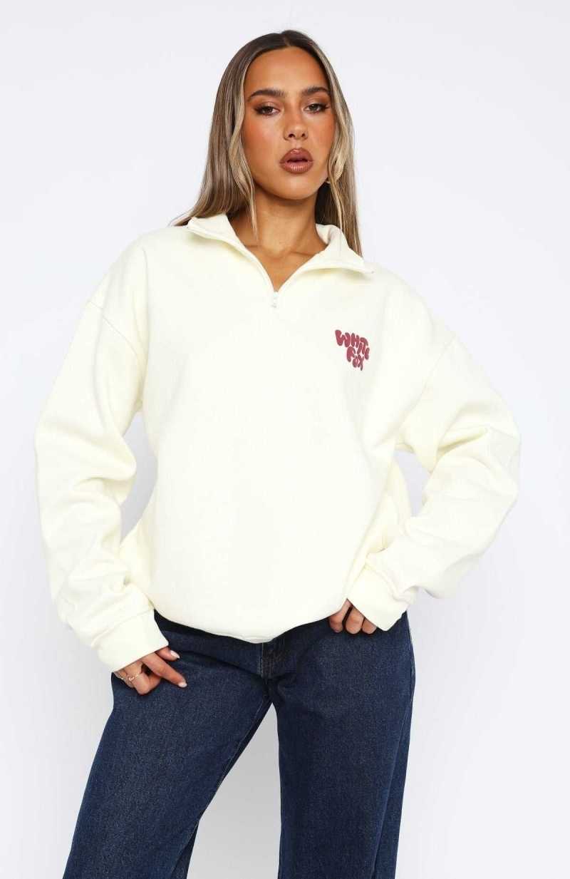 White Fox Balanced Zip Front Sweater Off White | HOITRM-981