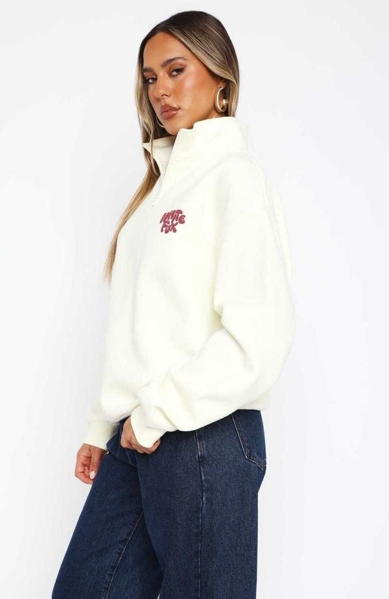 White Fox Balanced Zip Front Sweater Off White | HOITRM-981