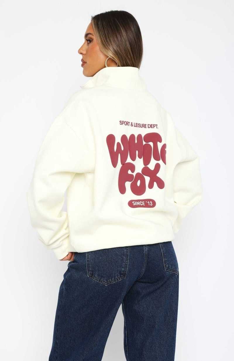 White Fox Balanced Zip Front Sweater Off White | HOITRM-981