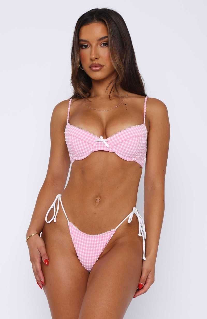 White Fox Beach Days Bottoms Pink Gingham | JDEBSK-829