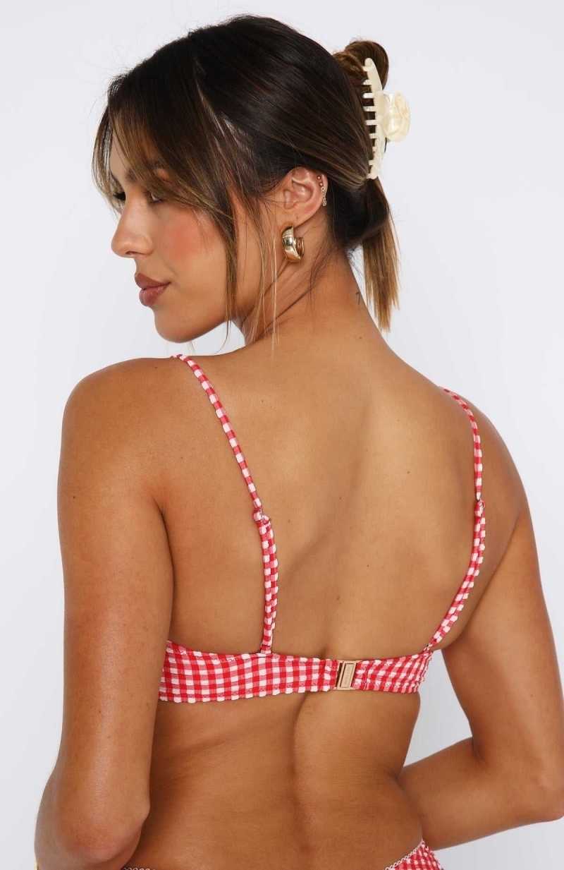 White Fox Beachside Bikini Top Red Gingham | HLSEOU-031