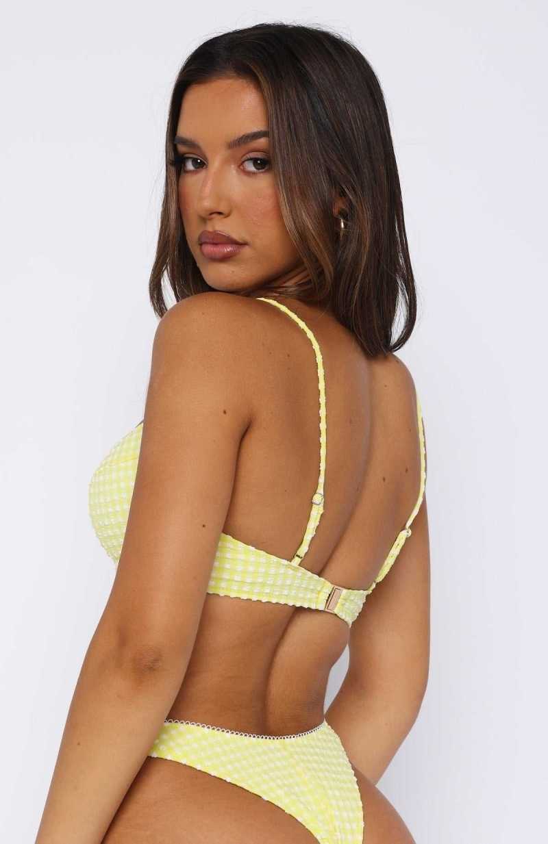 White Fox Beachside Bikini Top Yellow Gingham | GXFMHC-135