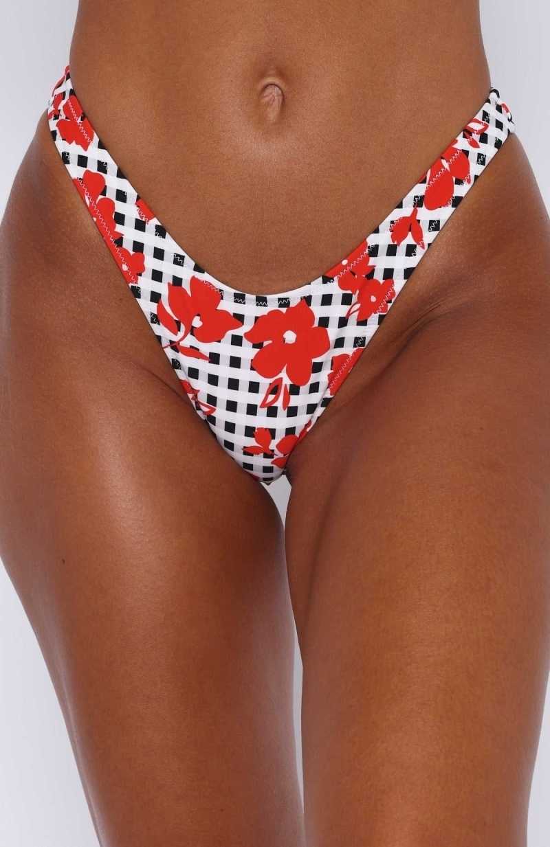 White Fox Belmont Bottoms Gingham Red Floral | MJBFNE-395