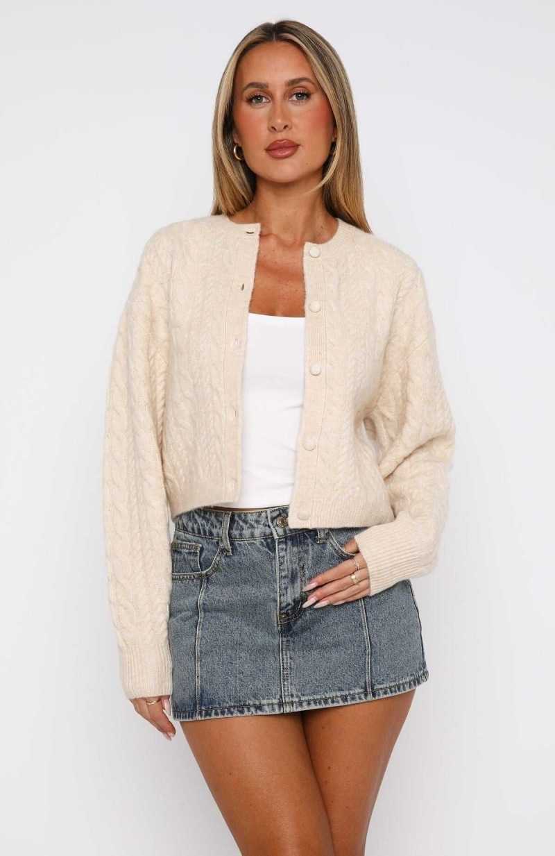 White Fox Betting On You Knit Cardigan Cream | LEJTQM-495