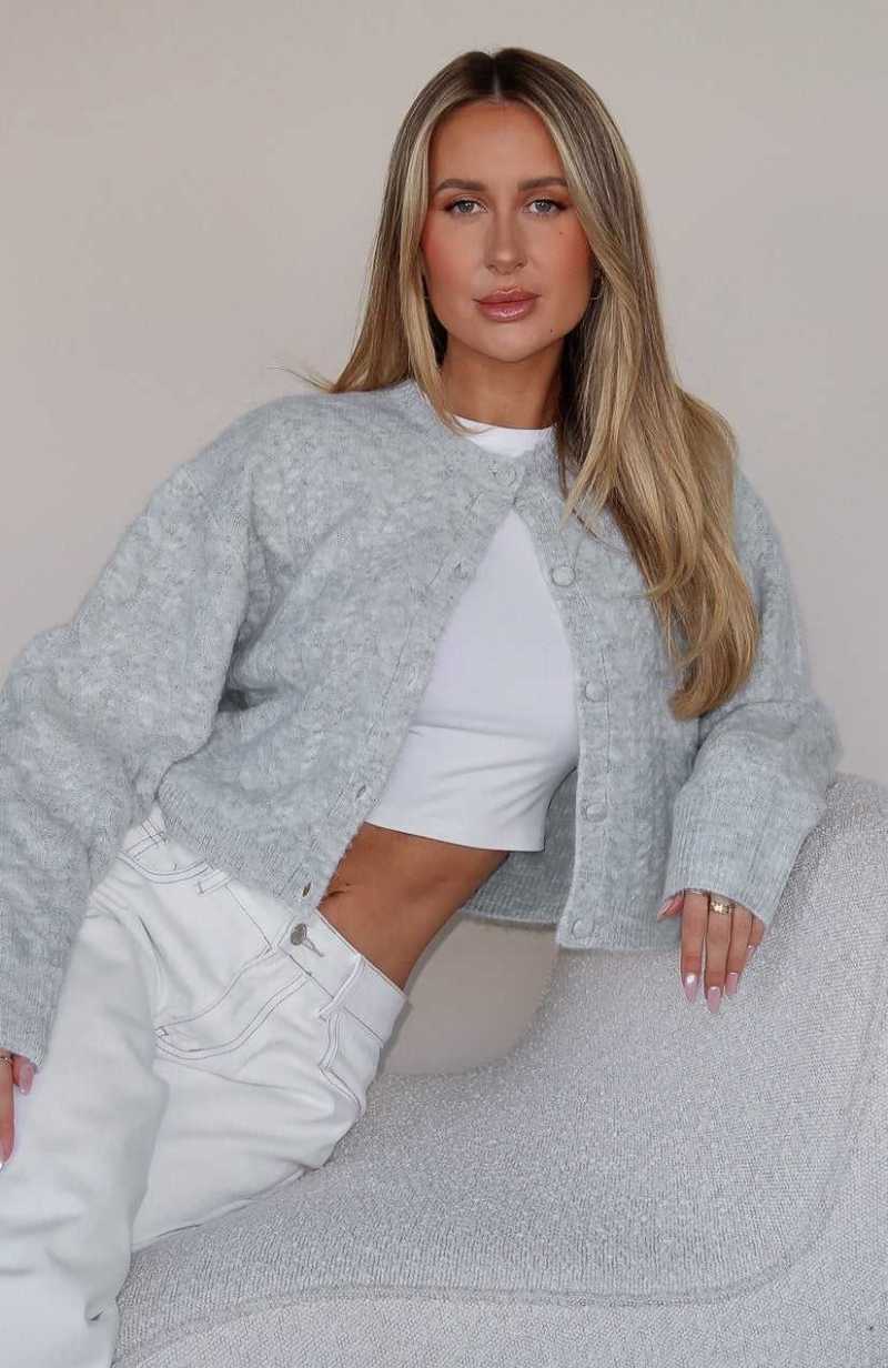 White Fox Betting On You Knit Cardigan Light Grey | ZWVCIU-692