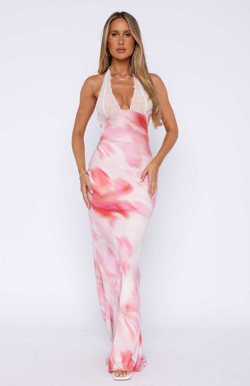 White Fox Beyond The Stars Maxi Dress Pink Floral | PHTACQ-371