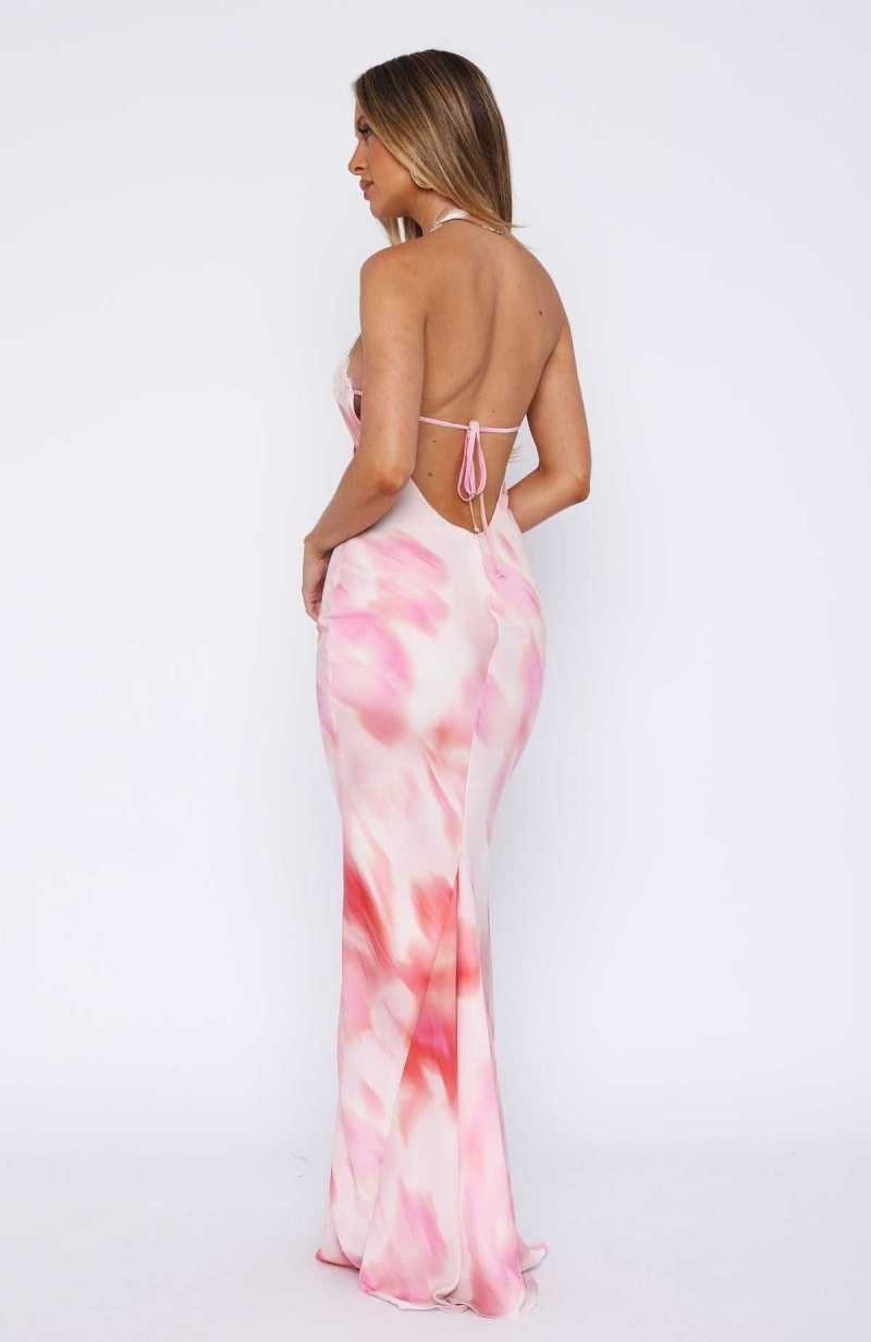 White Fox Beyond The Stars Maxi Dress Pink Floral | PHTACQ-371