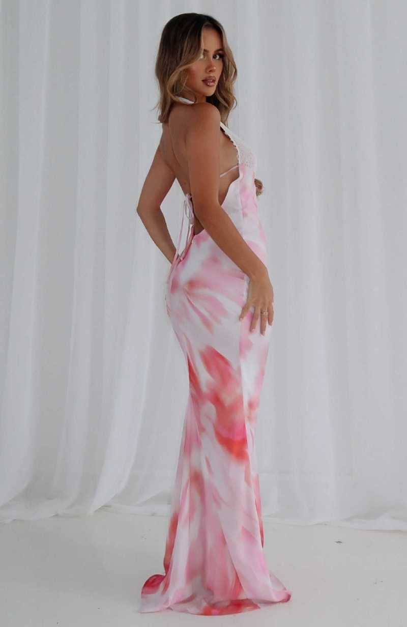 White Fox Beyond The Stars Maxi Dress Pink Floral | PHTACQ-371