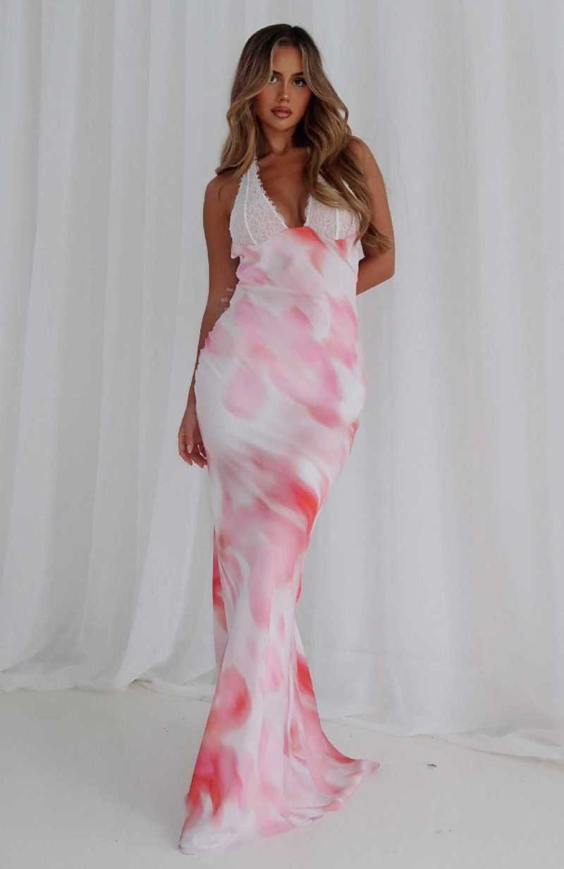 White Fox Beyond The Stars Maxi Dress Pink Floral | PHTACQ-371