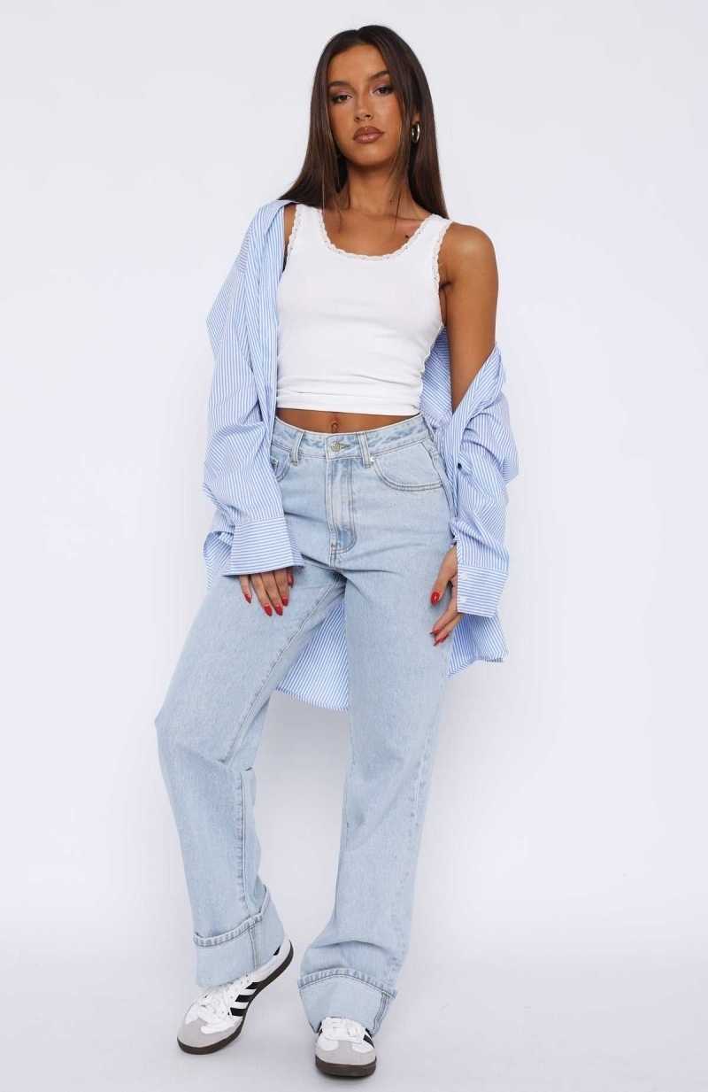 White Fox Blair High Rise Wide Leg Jeans Light Blue | SHTKVQ-384