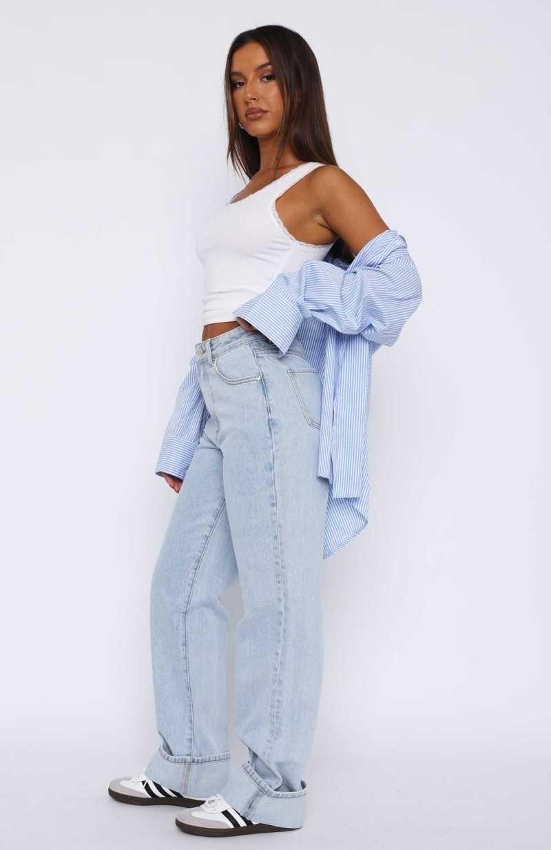 White Fox Blair High Rise Wide Leg Jeans Light Blue | SHTKVQ-384