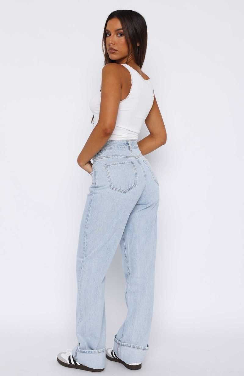 White Fox Blair High Rise Wide Leg Jeans Light Blue | SHTKVQ-384