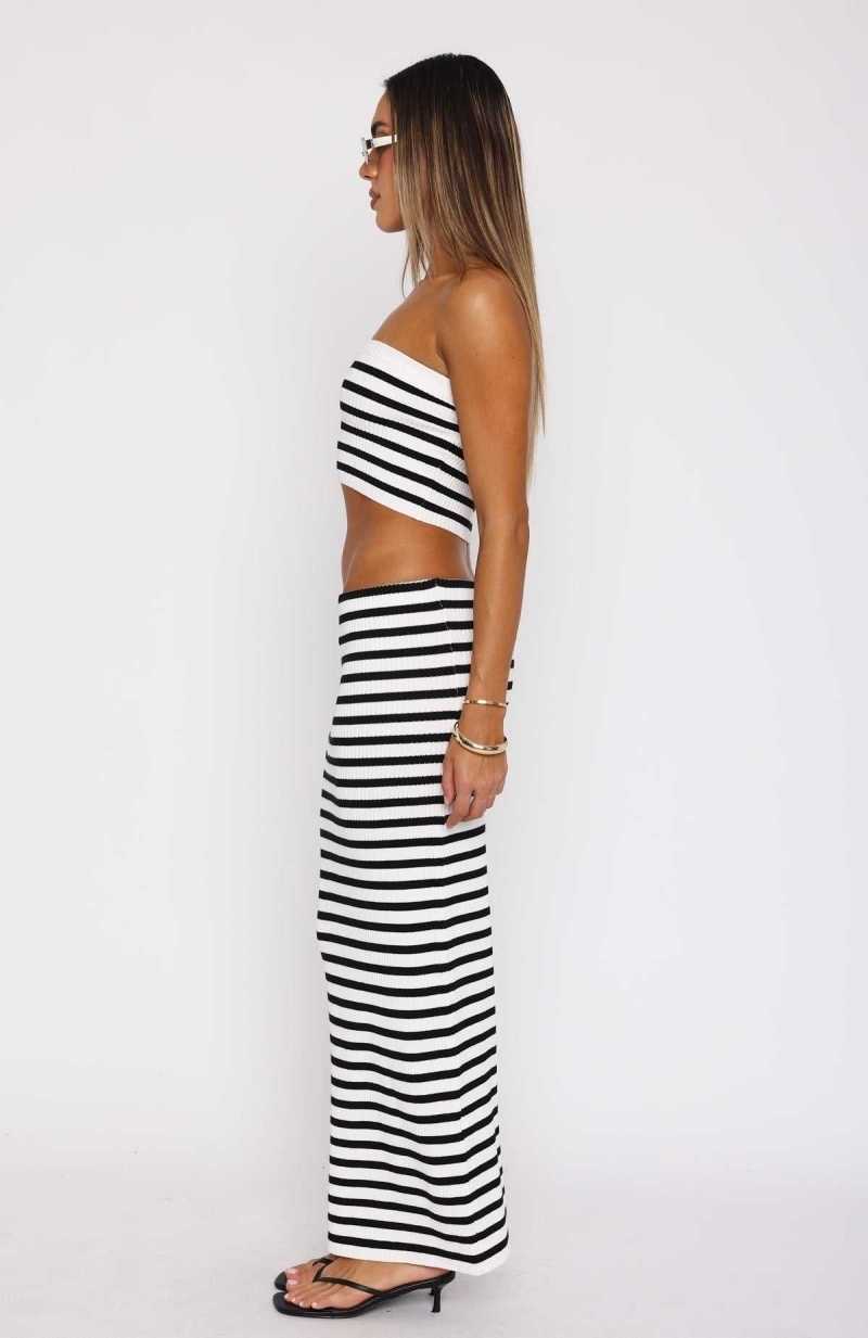 White Fox Bless You Maxi Skirt Black/White | MHGYIC-604