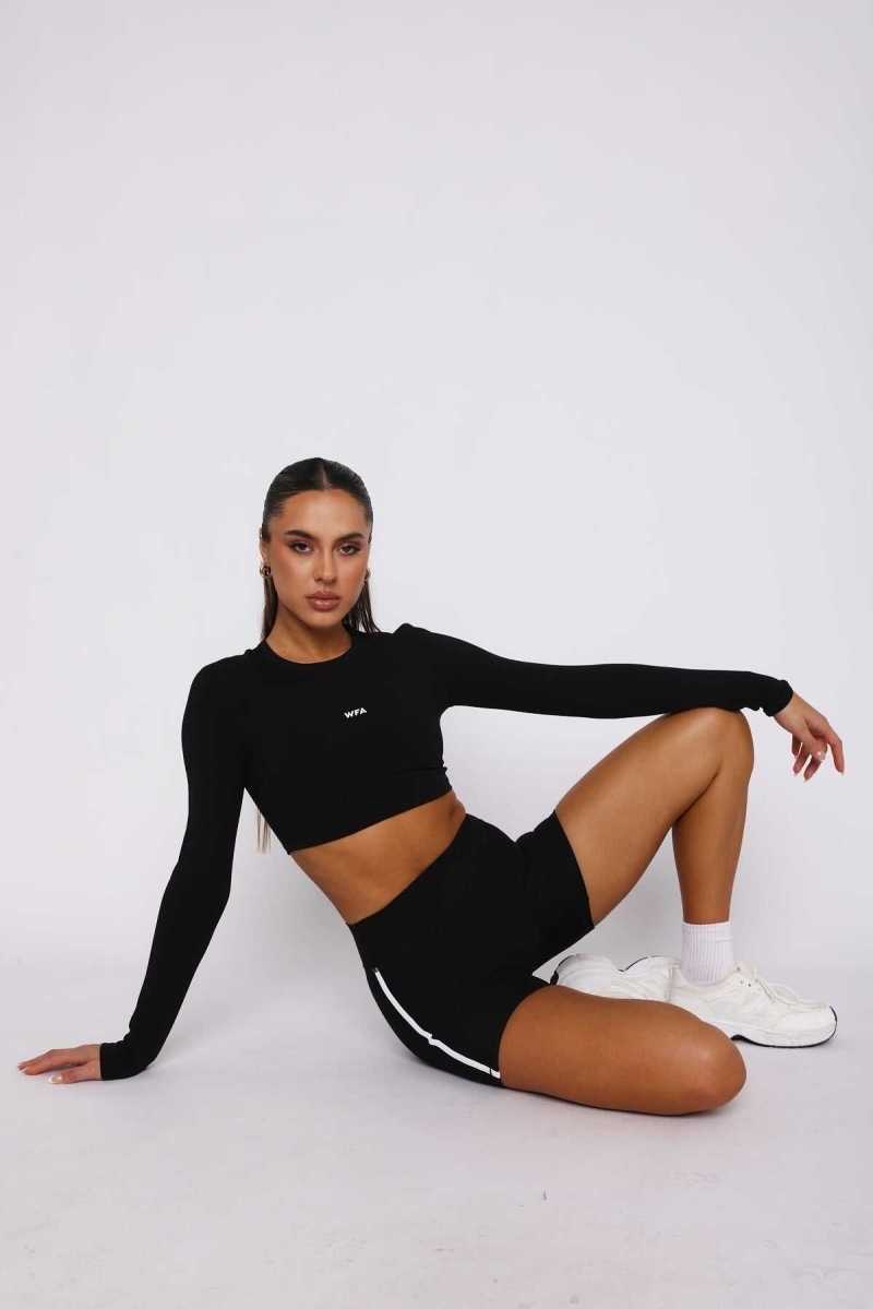 White Fox Bootcamp Long Sleeve Crop Black | WDPJQI-632