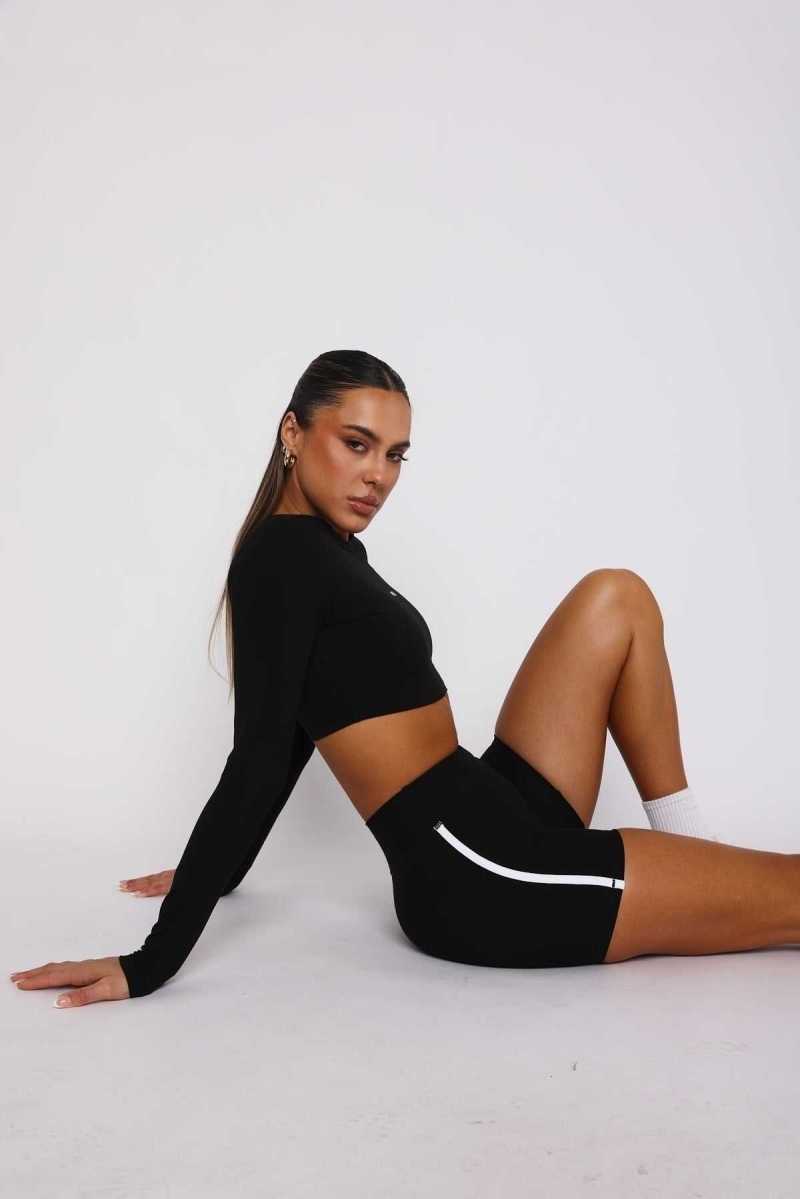 White Fox Bootcamp Long Sleeve Crop Black | WDPJQI-632