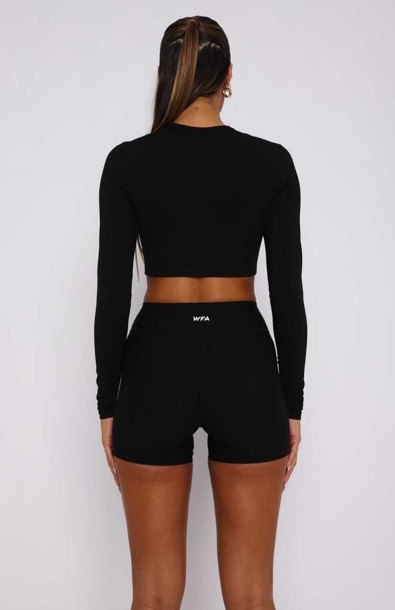 White Fox Bootcamp Long Sleeve Crop Black | WDPJQI-632