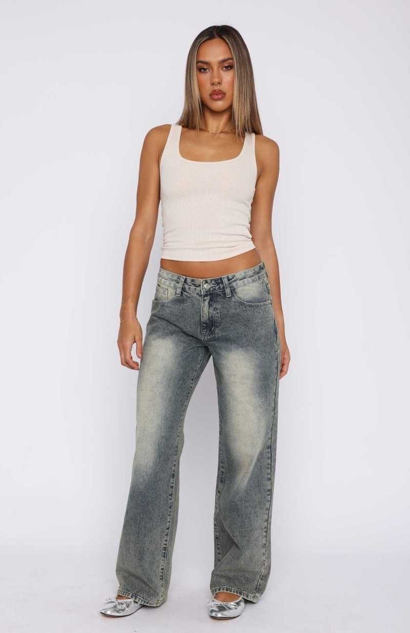 White Fox Bring The Style Low Rise Wide Leg Jeans Sand | SEFXDT-306