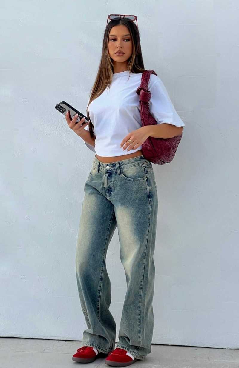 White Fox Bring The Style Low Rise Wide Leg Jeans Sand | SEFXDT-306