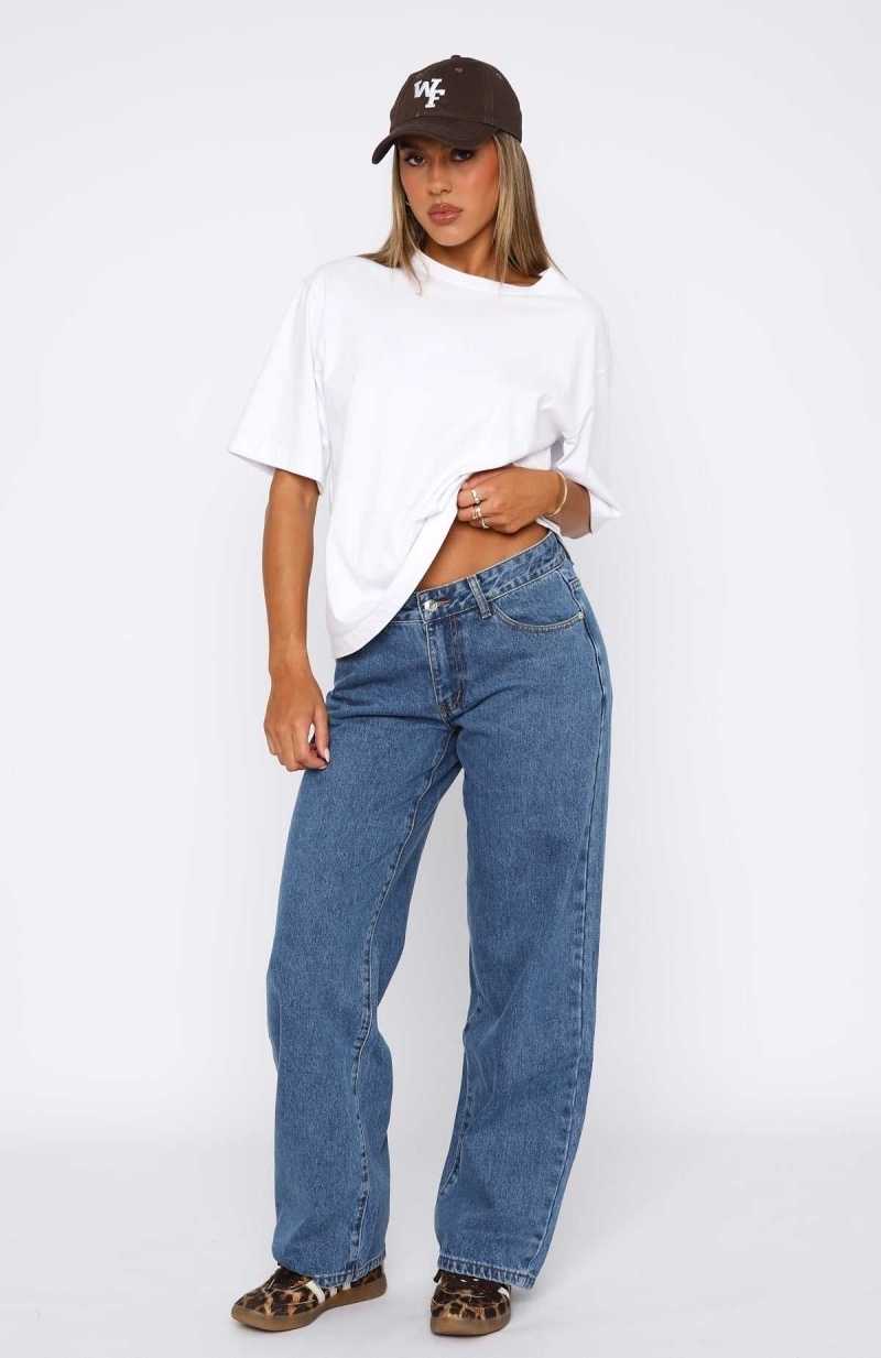 White Fox Bring The Style Low Rise Wide Leg Jeans Admiral Blue | IQAOEF-042