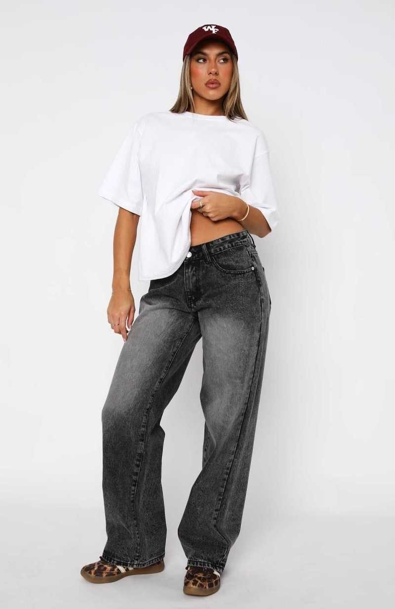 White Fox Bring The Style Low Rise Wide Leg Jeans Grey Acid | BMYWTO-741