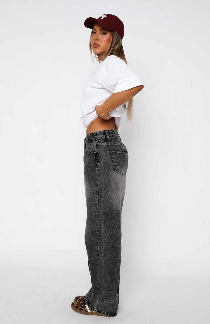 White Fox Bring The Style Low Rise Wide Leg Jeans Grey Acid | BMYWTO-741