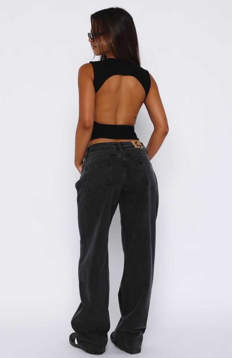 White Fox Bring The Style Low Rise Wide Leg Jeans Black Acid Wash | NLMGZC-085