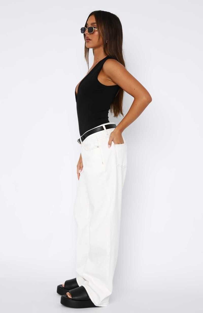 White Fox Bring The Style Low Rise Wide Leg Jeans Off White | TVDRLQ-178