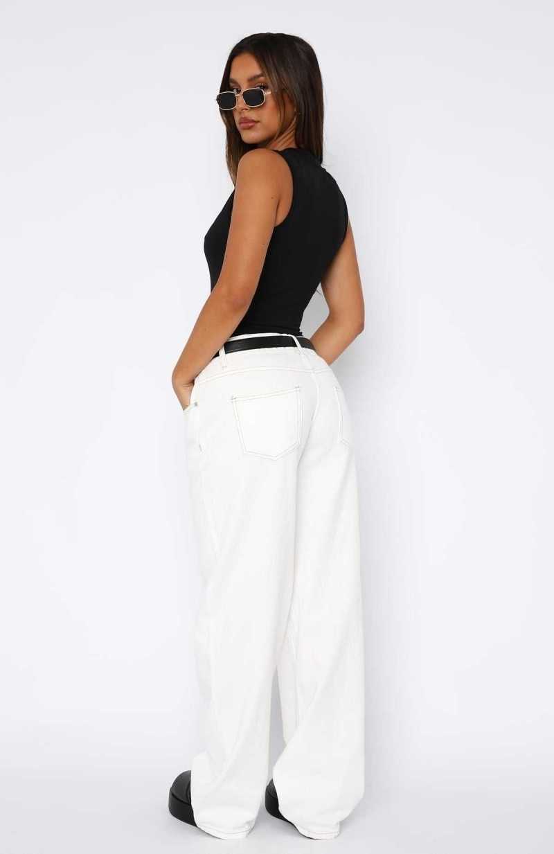 White Fox Bring The Style Low Rise Wide Leg Jeans Off White | TVDRLQ-178