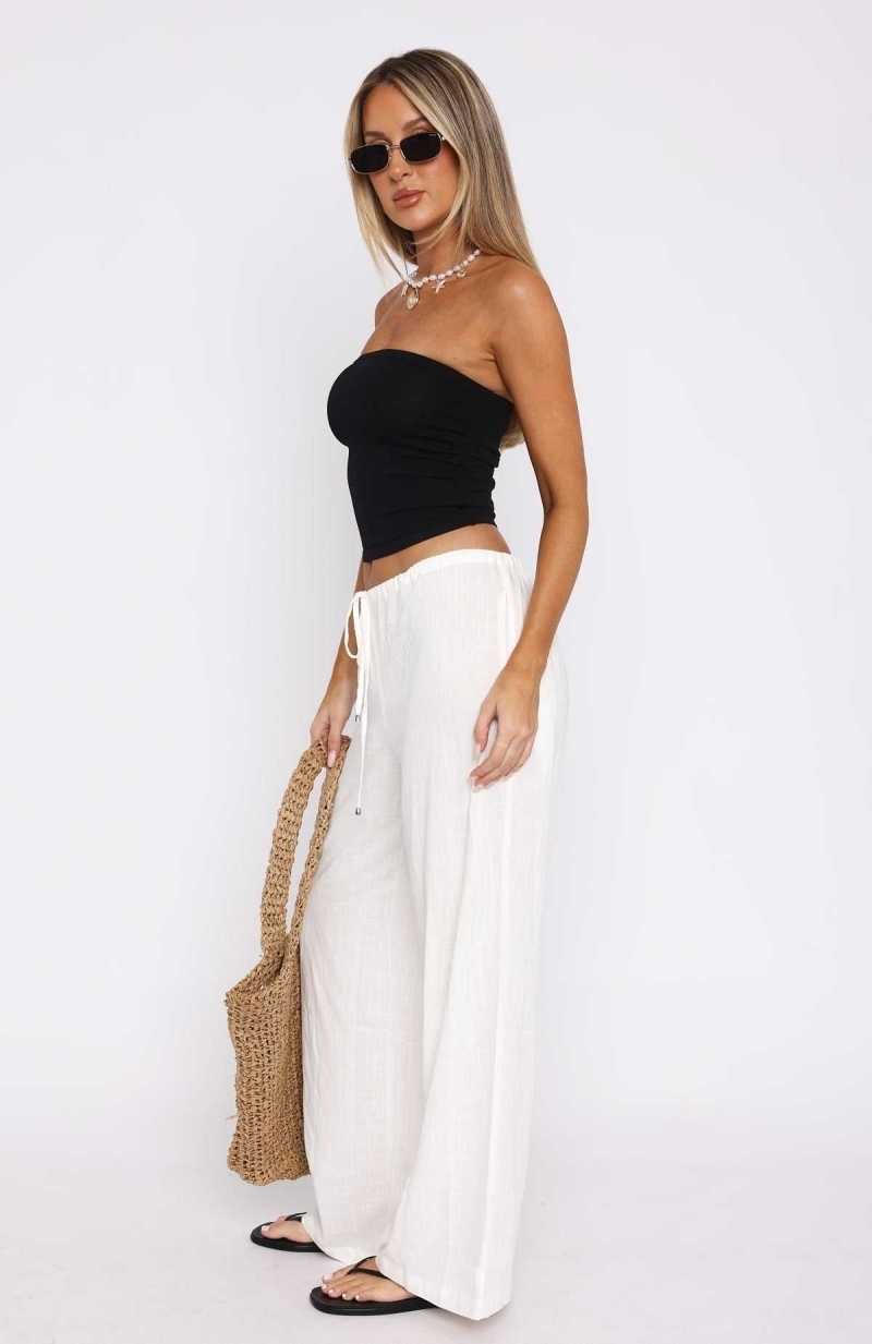 White Fox Burning Love Linen Pants White | SFZWYL-890