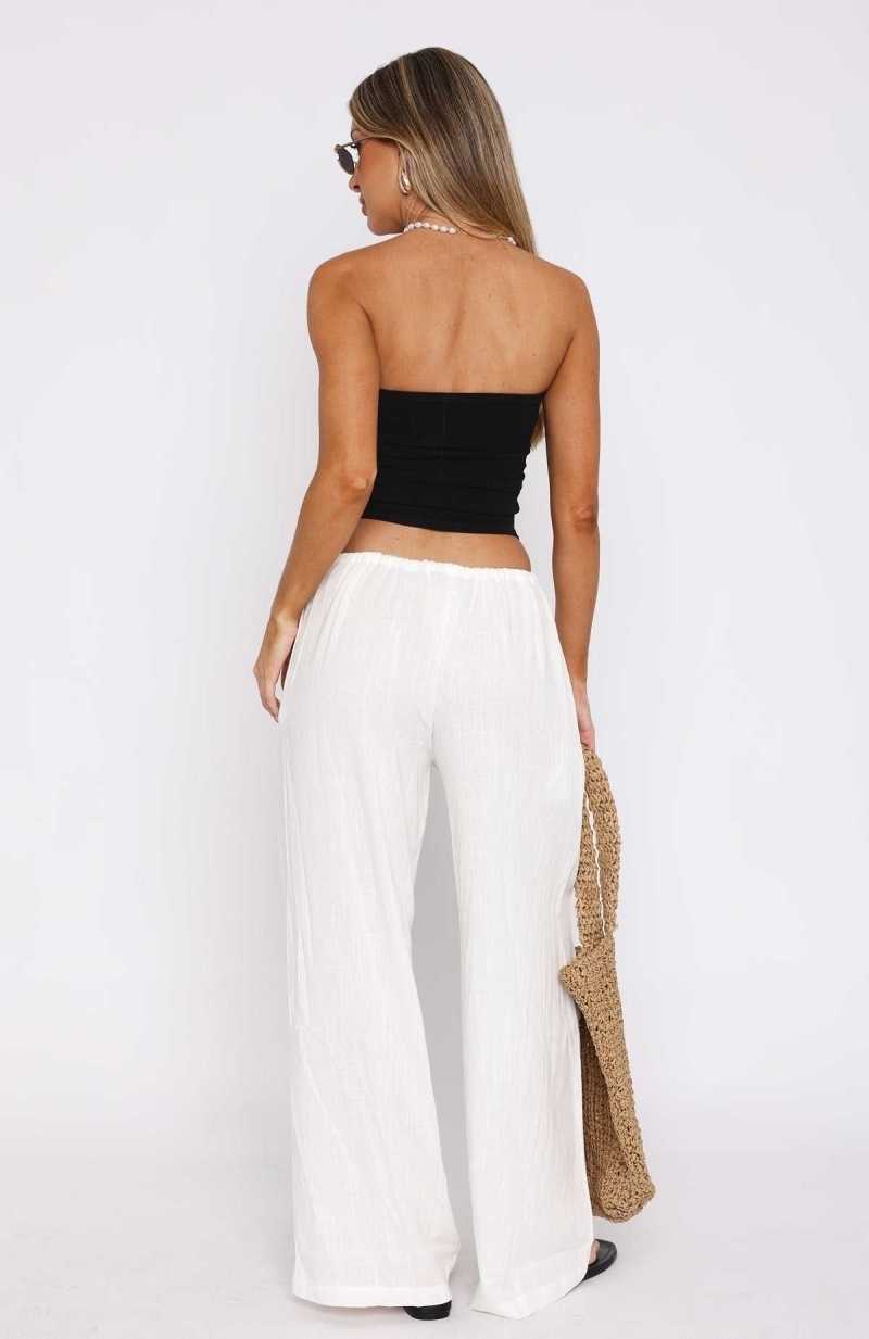 White Fox Burning Love Linen Pants White | SFZWYL-890