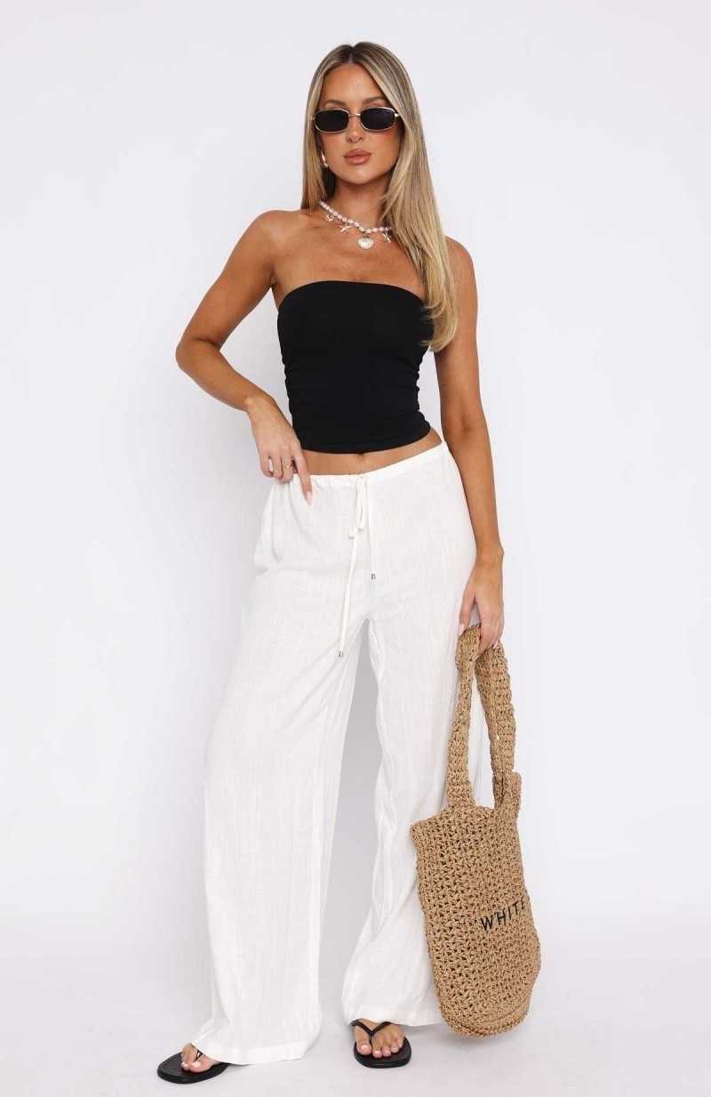 White Fox Burning Love Linen Pants White | QWTSLE-532