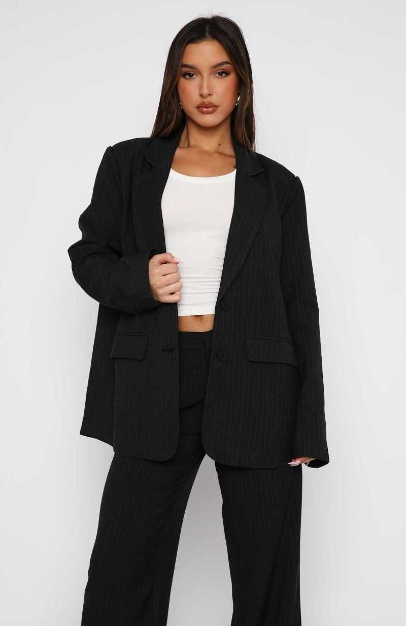 White Fox Business Casual Blazer Charcoal Pinstripe | PBCFAU-098