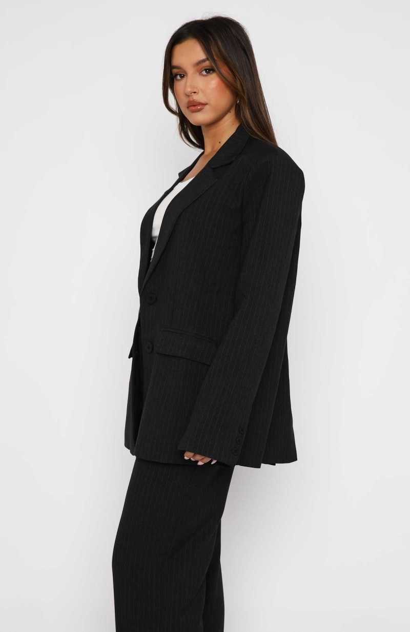 White Fox Business Casual Blazer Charcoal Pinstripe | PBCFAU-098