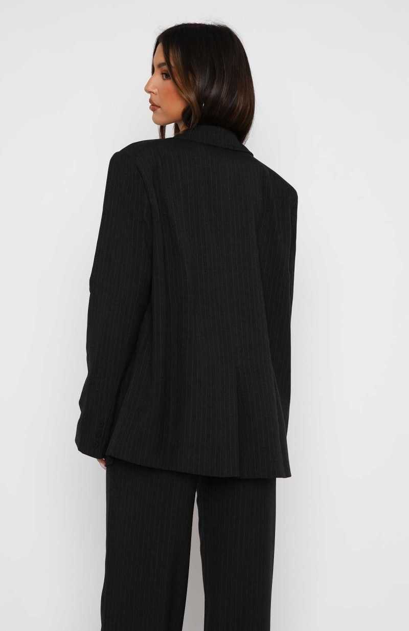 White Fox Business Casual Blazer Charcoal Pinstripe | PBCFAU-098