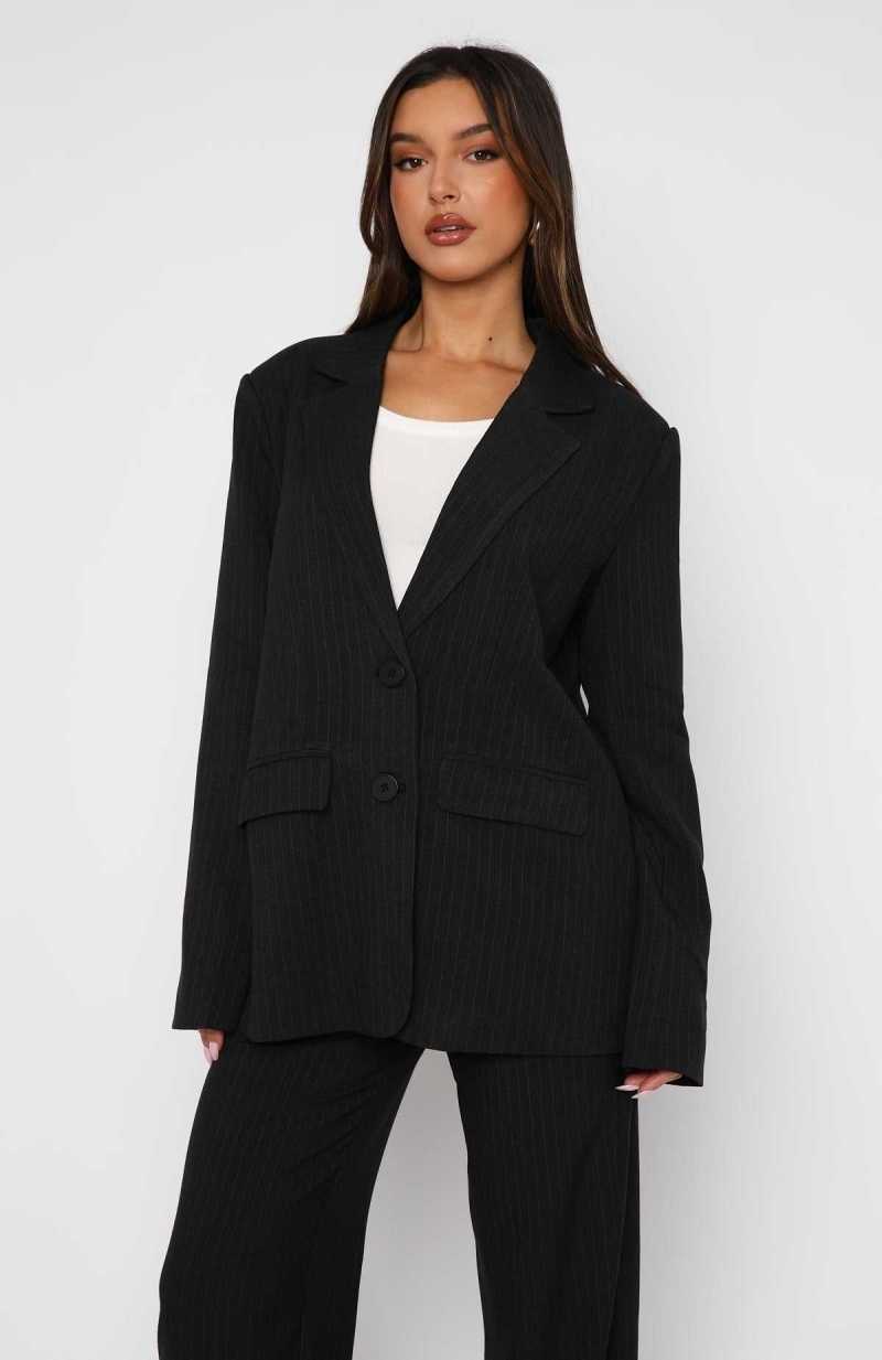 White Fox Business Casual Blazer Charcoal Pinstripe | PBCFAU-098