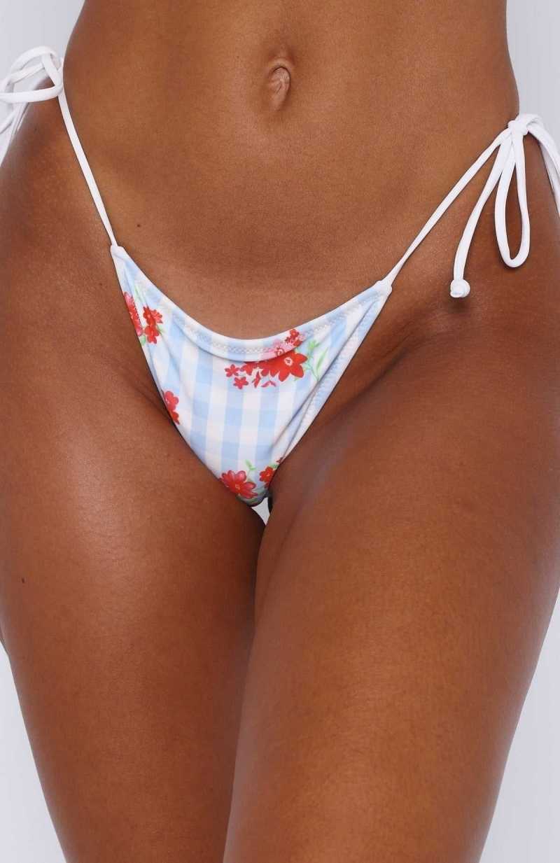 White Fox Cabo Bottoms Blue Gingham Floral | EOHFGB-870