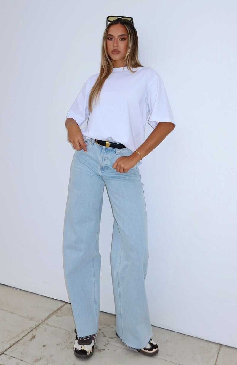 White Fox Call You Mine Mid Rise Wide Leg Jeans Light Blue | PMZWNF-590