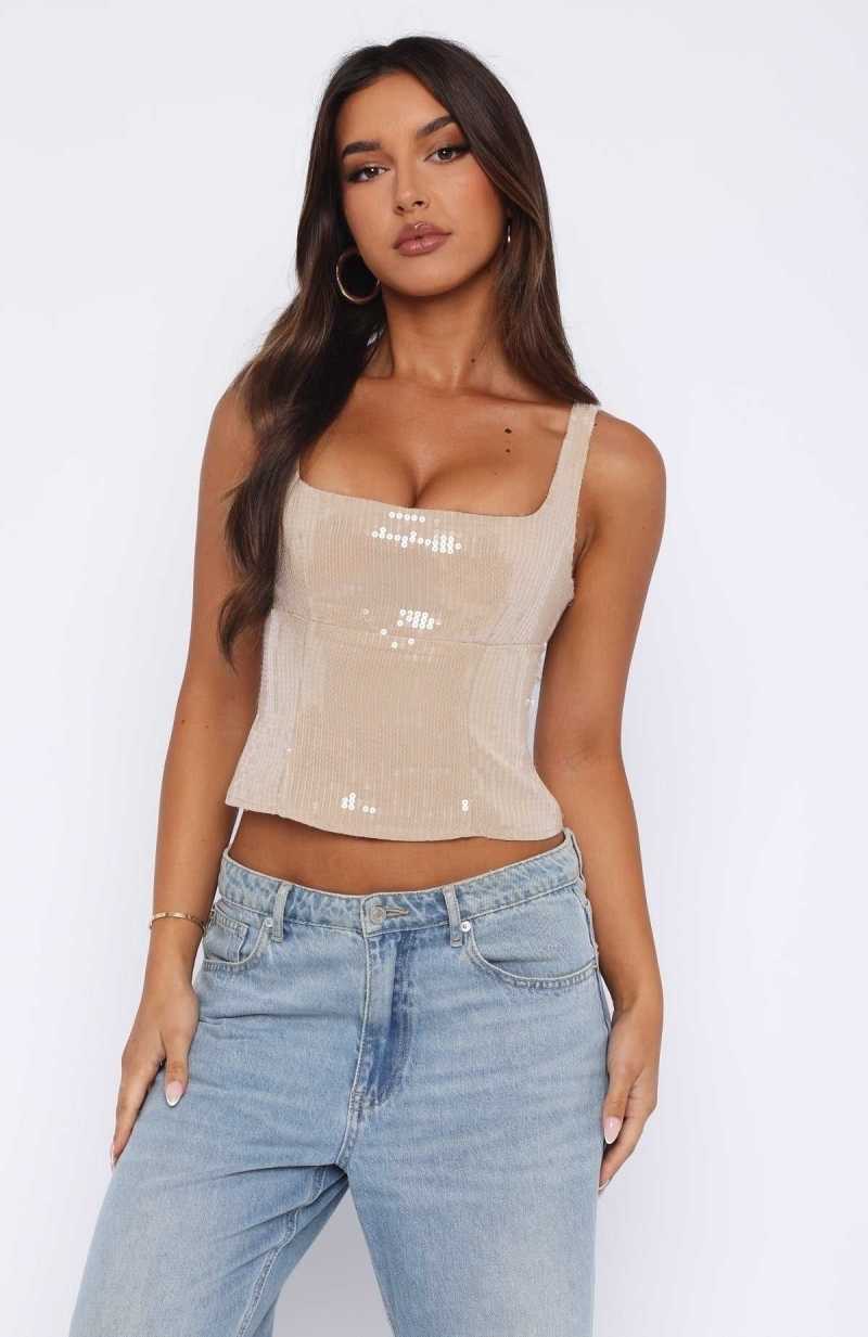 White Fox Can't Explain It Sequin Bustier Beige | ABTYMQ-456