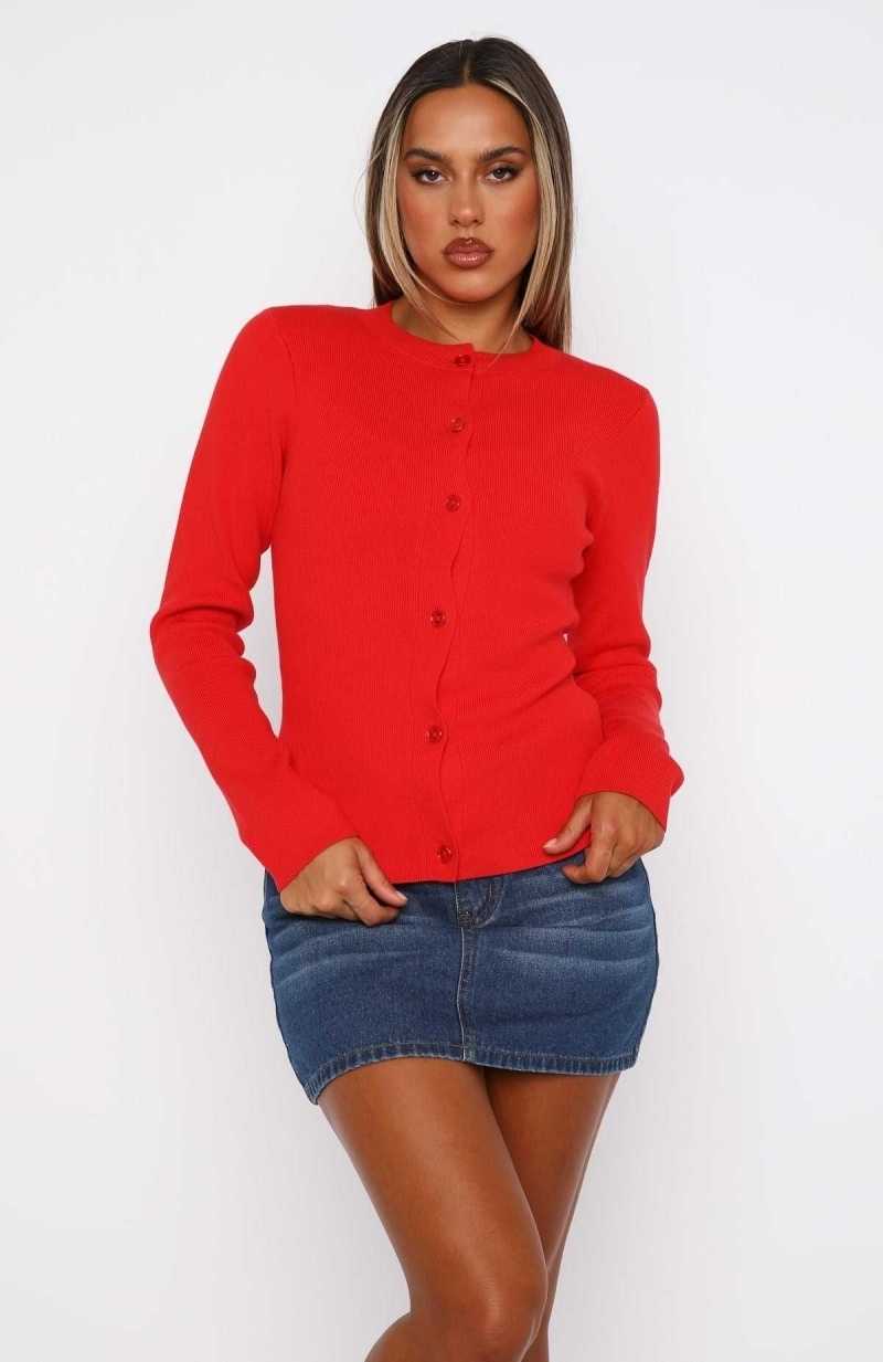 White Fox Can't Justify It Long Sleeve Knit Top Red | XBZWMA-952