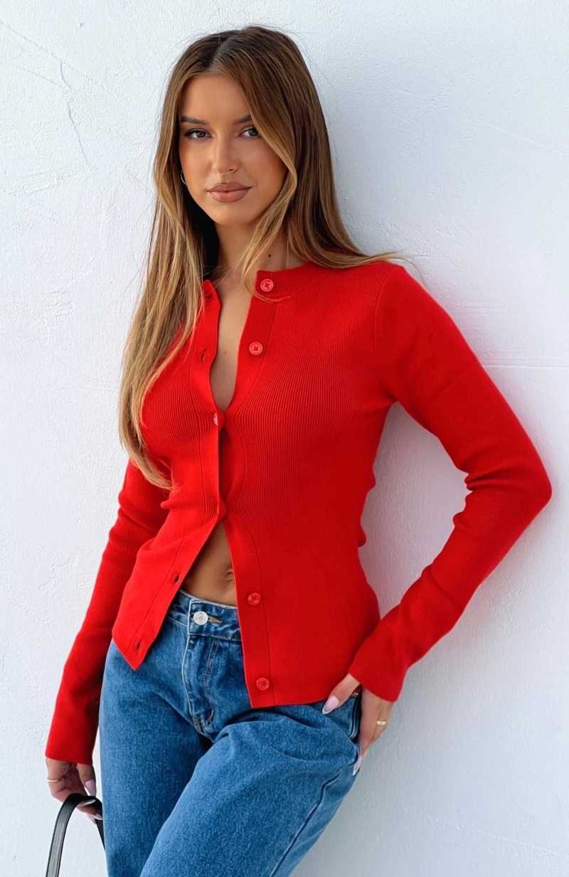 White Fox Can\'t Justify It Long Sleeve Knit Top Red | XBZWMA-952