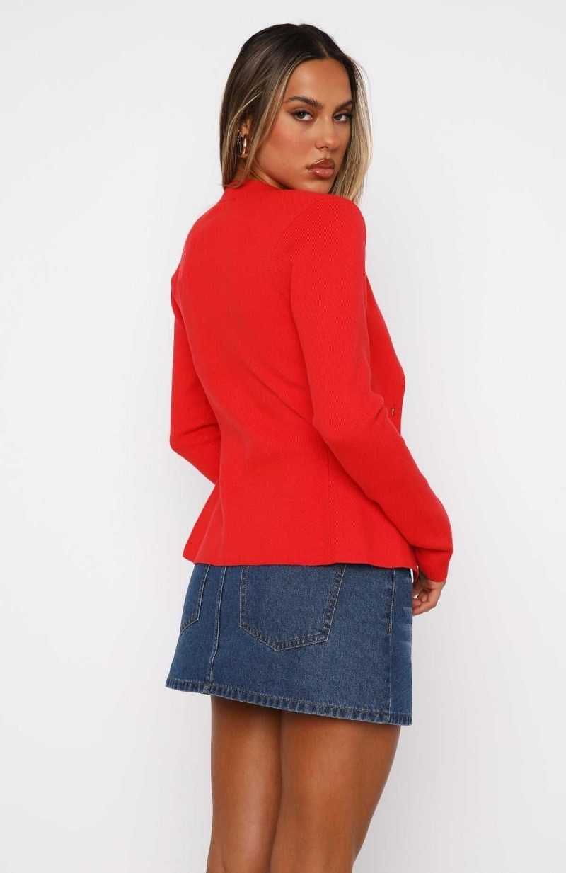 White Fox Can't Justify It Long Sleeve Knit Top Red | TKNLVJ-825