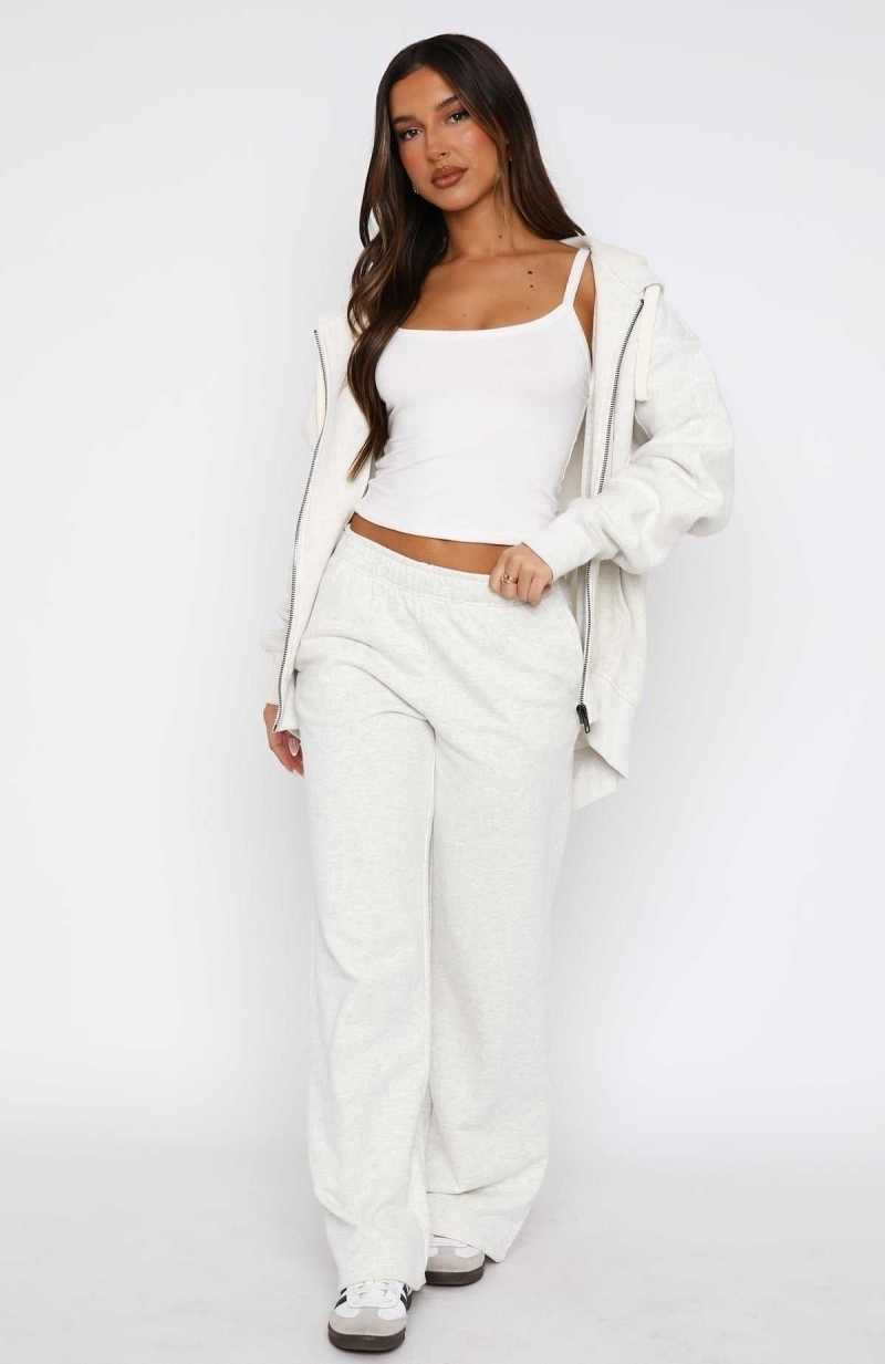 White Fox Can't Sleep Wide Leg Sweatpants Grey Marle | RXQHSV-390